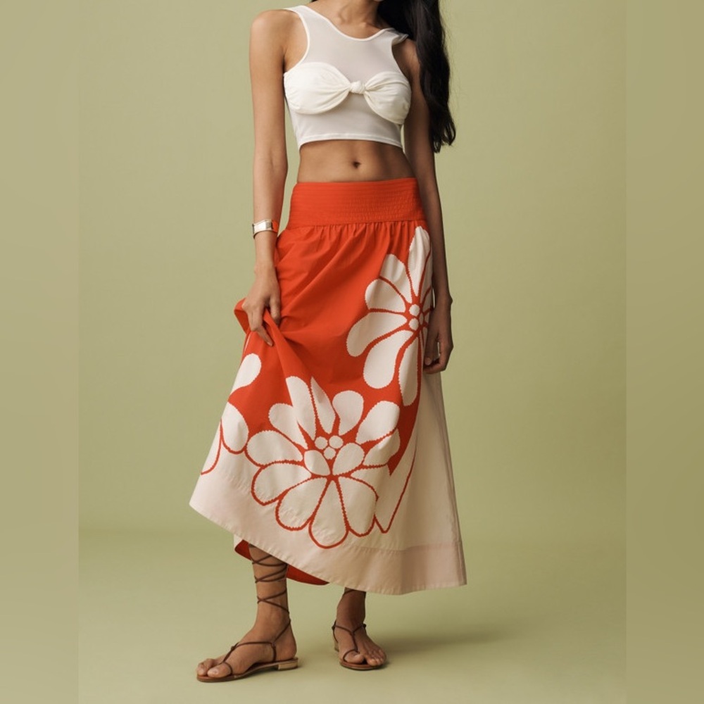Farm Rio Anthropologie Printed Poplin Midi Skirt Size S - Picture 8 of 15